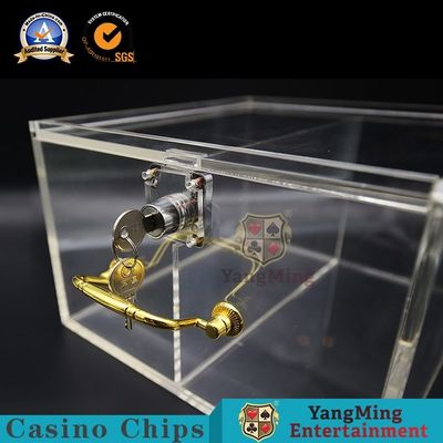 Transparent Thick Acrylic Two-Grid Chip Box Custom Metal Lock Luxury Version Portable Poker Chip Card Storage Box
