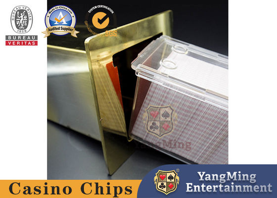 acheter Titane en acier inoxydable Jaune 8 Decks Cartes à jouer Porteur Table de jeu Cartes à jeter Porteur Table de poker Carton caché Boîte métallique fabrication en ligne
