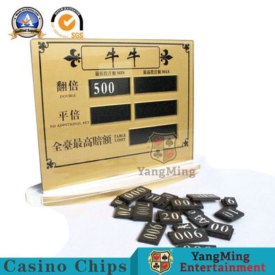 acheter Le jeu de poker de jeu transparent d'or acrylique de NiuNiu a limité le divertissement Chip Table Manual Digital Sign de carte rouge fabrication en ligne