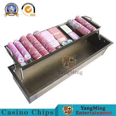 acheter Fer de couleur laiton Chip Tray With Lock Baccarat Poker bicouche Clay Anti-Counterfeiting Chip Bracket acrylique en métal fabrication en ligne