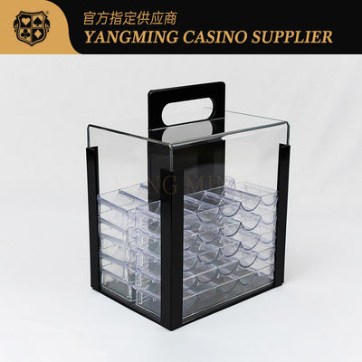 Complètement transparent 1000pcs Poker argile forme ronde Porteur de puces acrylique usine Porteur de puce de casino sur mesure avec poignée