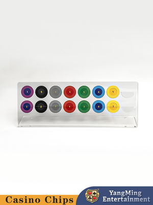 Étagère d'affichage à puce ronde en acrylique transparente à deux couches de 16 pièces Fabricant étagère d'affichage à puce de table de roulette sur mesure