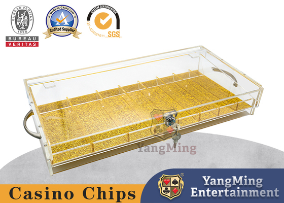 Grille 8 acrylique transparente de haute qualité avec la serrure Chip Box Gambling Poker Table autour de la main carrée de fil d'or de combinaison
